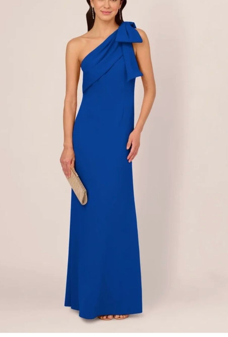 NWT Adrianna Papell Stretch Crepe One Shoulder Mermaid Gown Blue 8